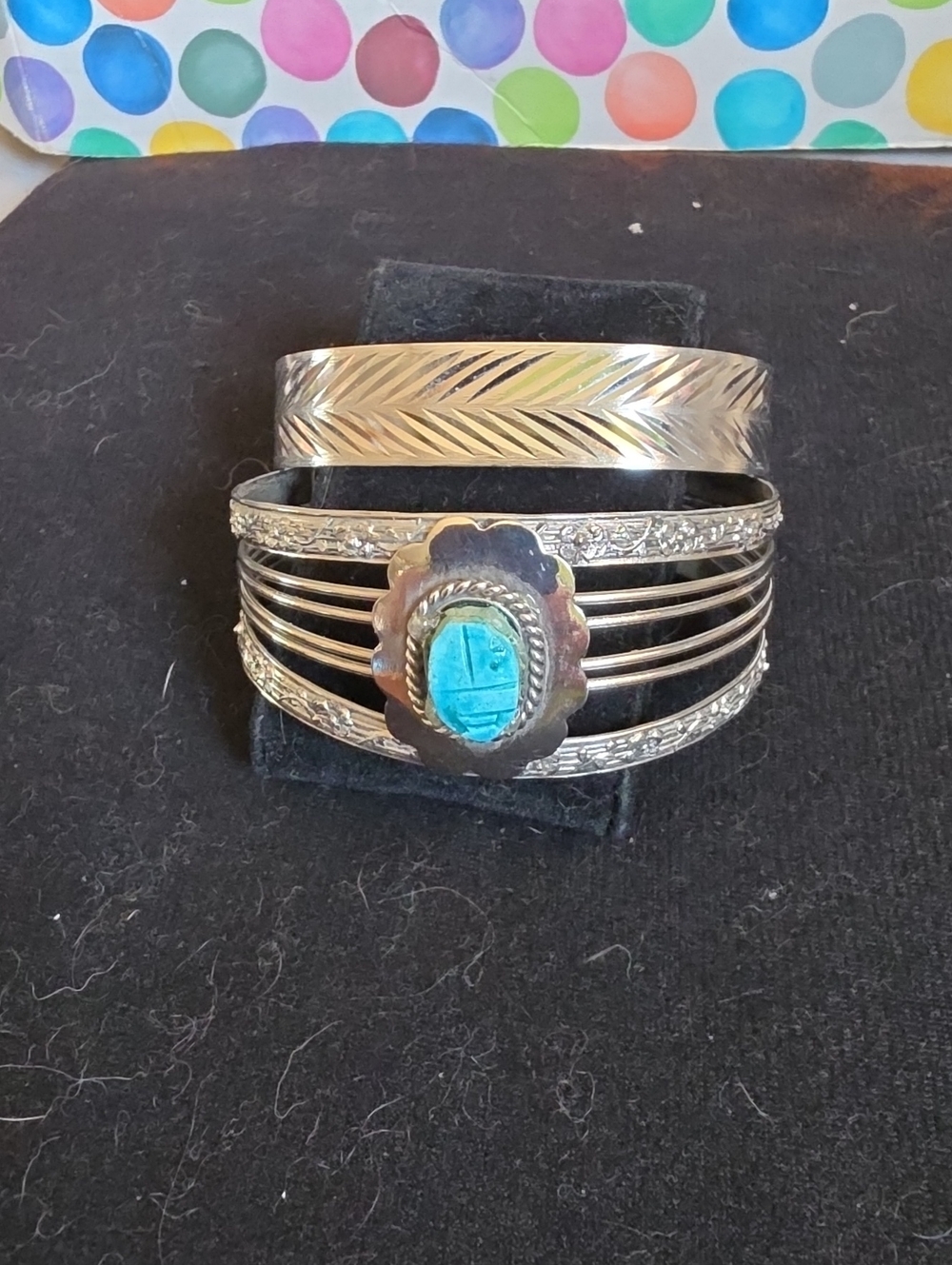 Silver Turquoise Inlay Cuff Bracelet - Women's Silver Blue Statement Jewelry